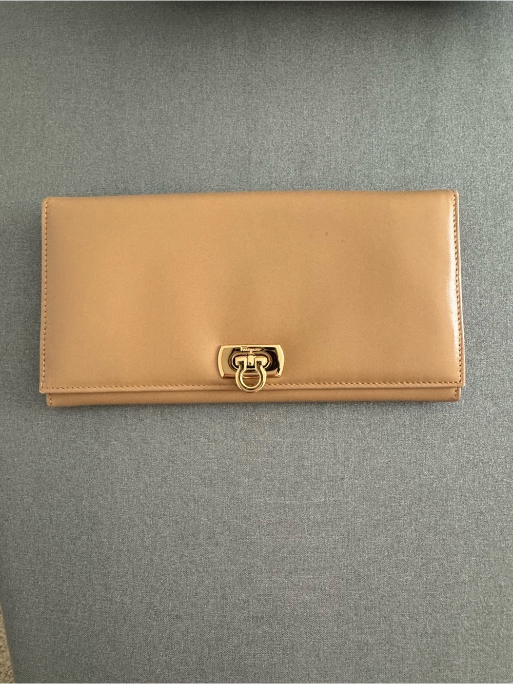 Ferragamo Long Leather wallet in Tan with Gold Gancini Clasp
